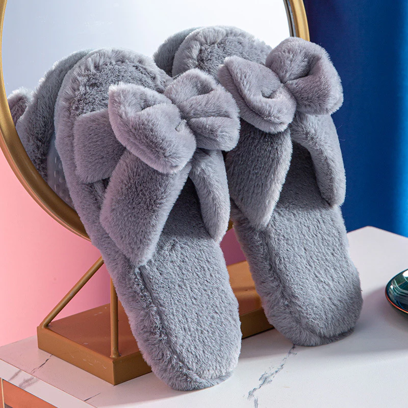 Bowknot Plush Slippers Plush Cotton Slippers - Image 3