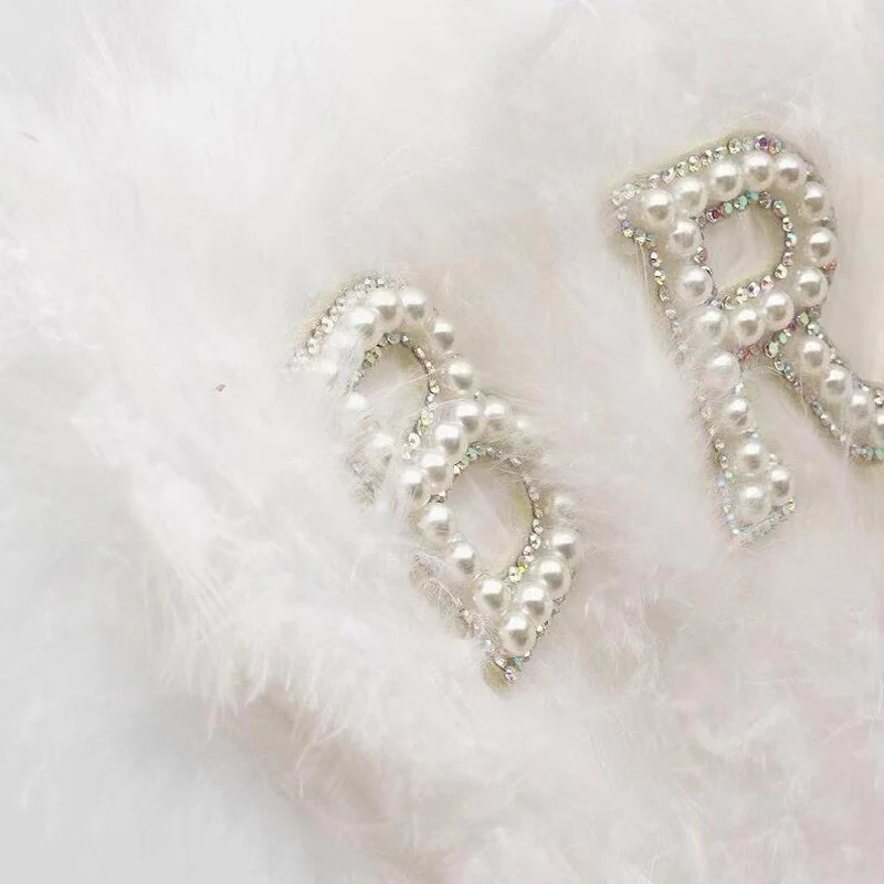 Bride Feather Fan Pearl Bride White Bridal Feather Folding Fan - Image 3