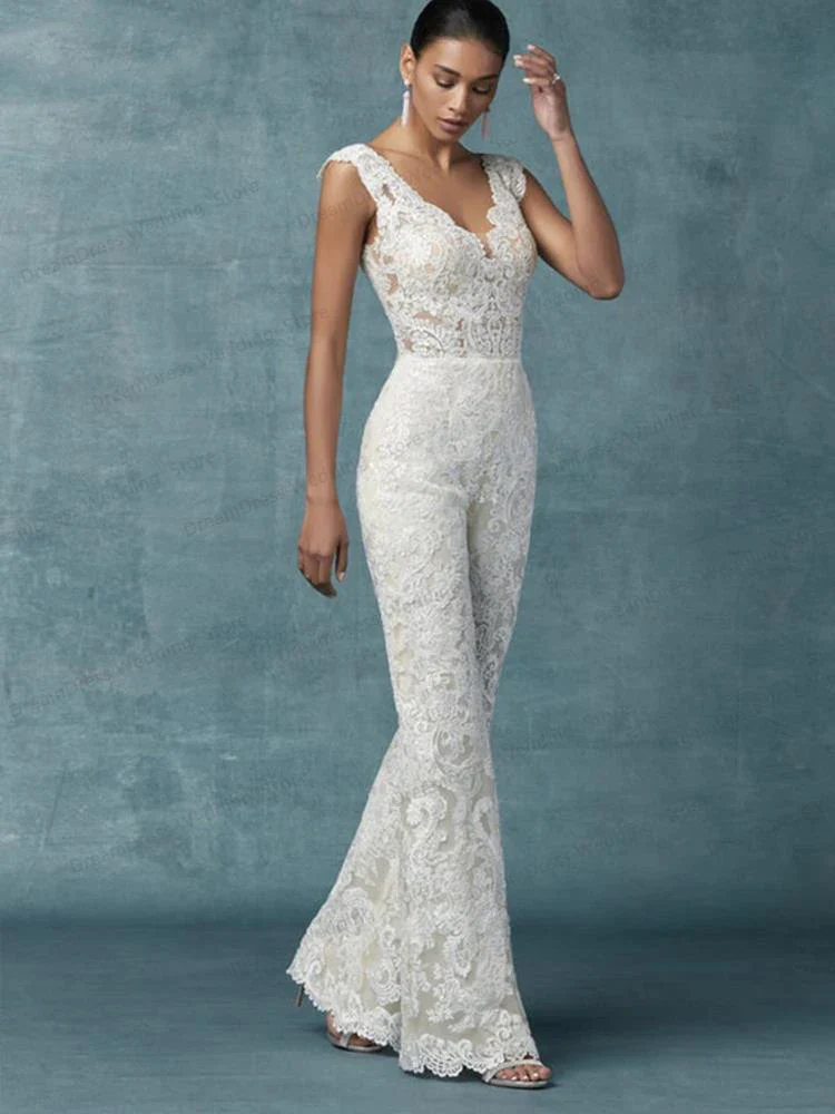Wedding Jumpsuit With Detachable Train Bridal Pants Suit - Image 3
